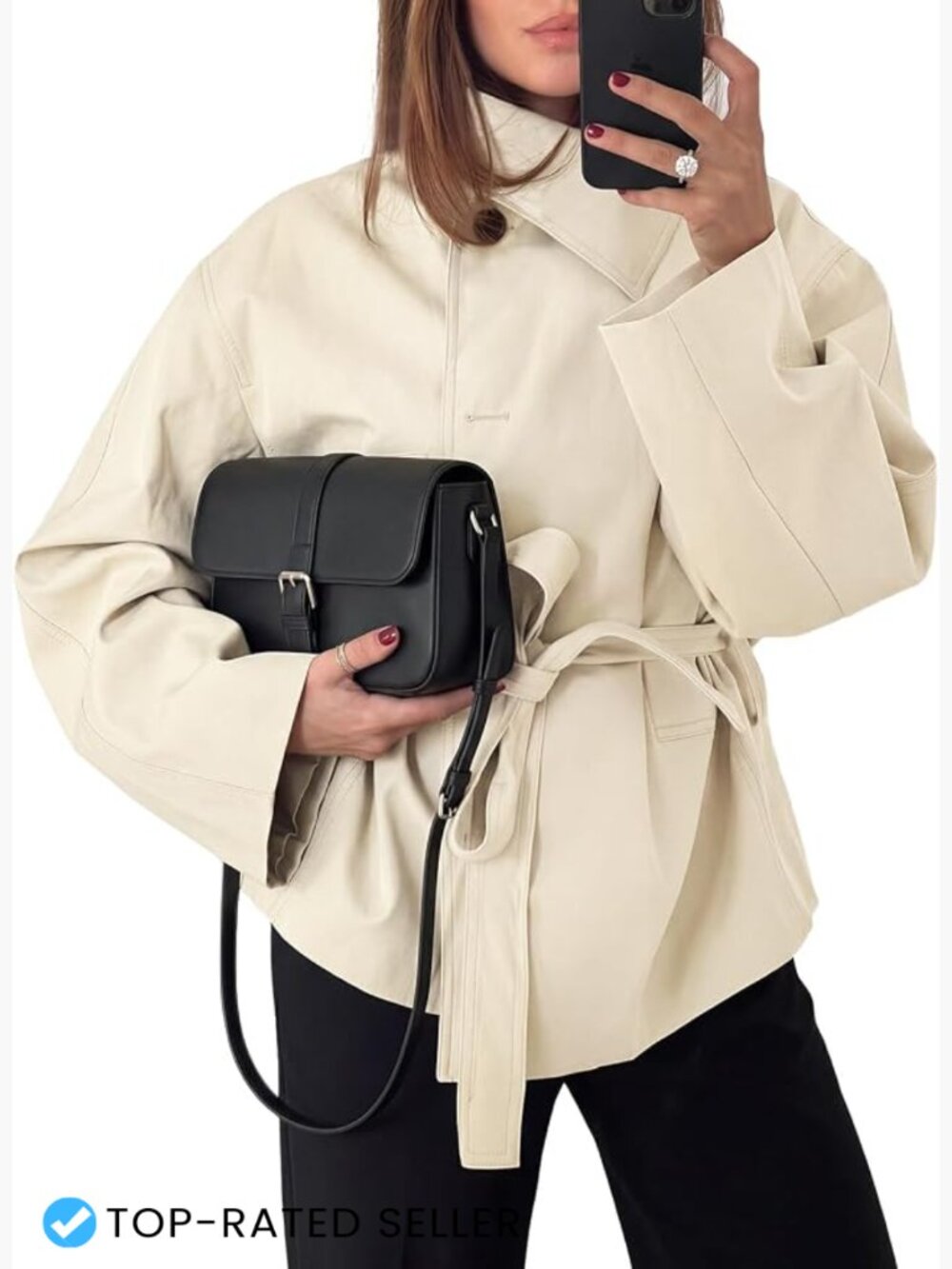 Women's Lapel Collar Self-Tie Waist Belt Trench Coat Casual Minimal Chic Fall